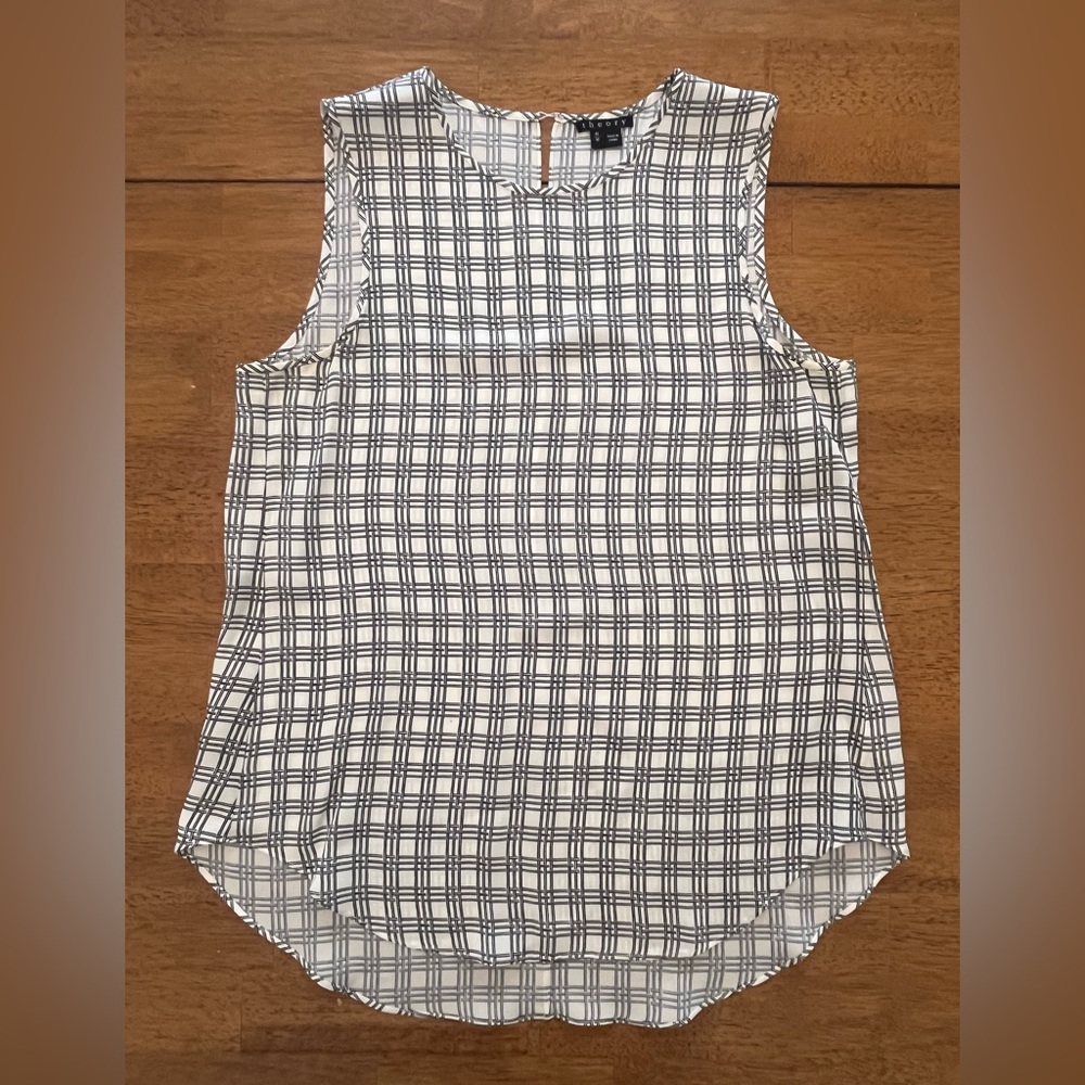 Theory Black and White Checkered Sleeveless Blouse